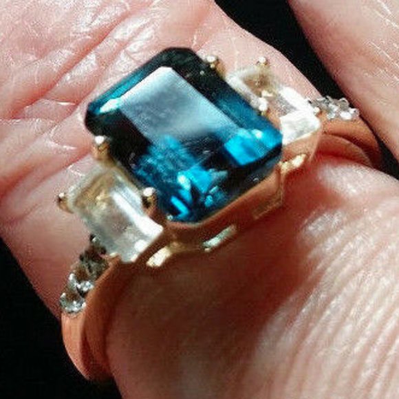 Ross-Simons Emerald Cut London Blue Topaz & White Topaz Sterling Ring - Picture 4 of 4